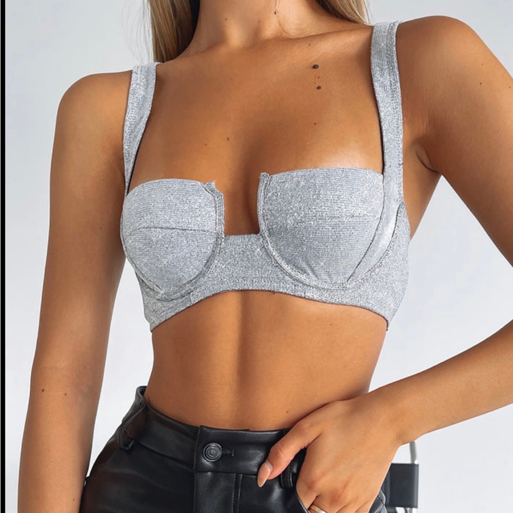 White Fox Burst Your Bubble Crop Top- Silver